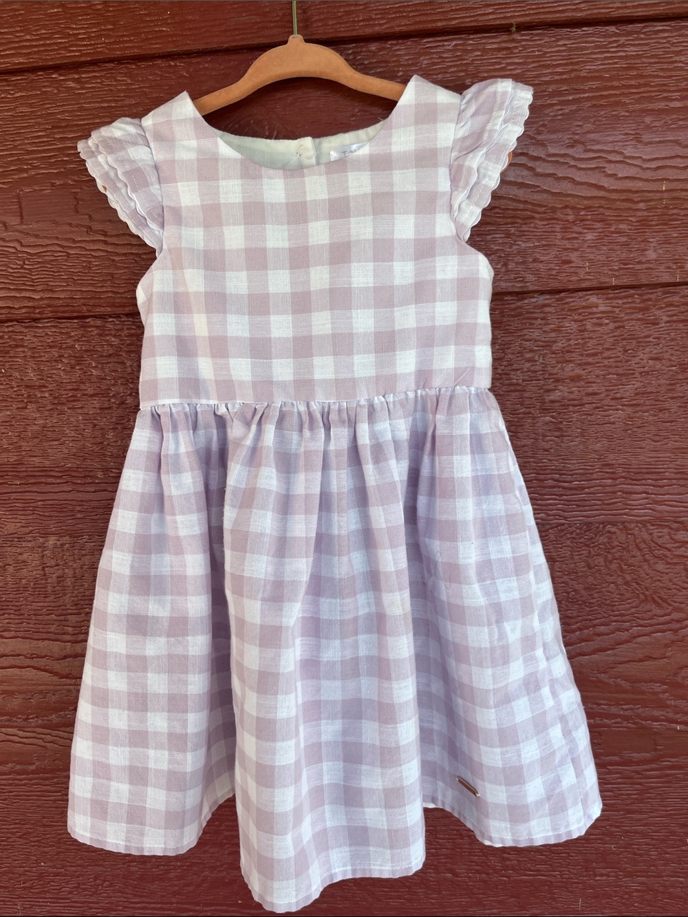 Tahari Lilac and White Gingham Cap-Sleeve Girls Dress